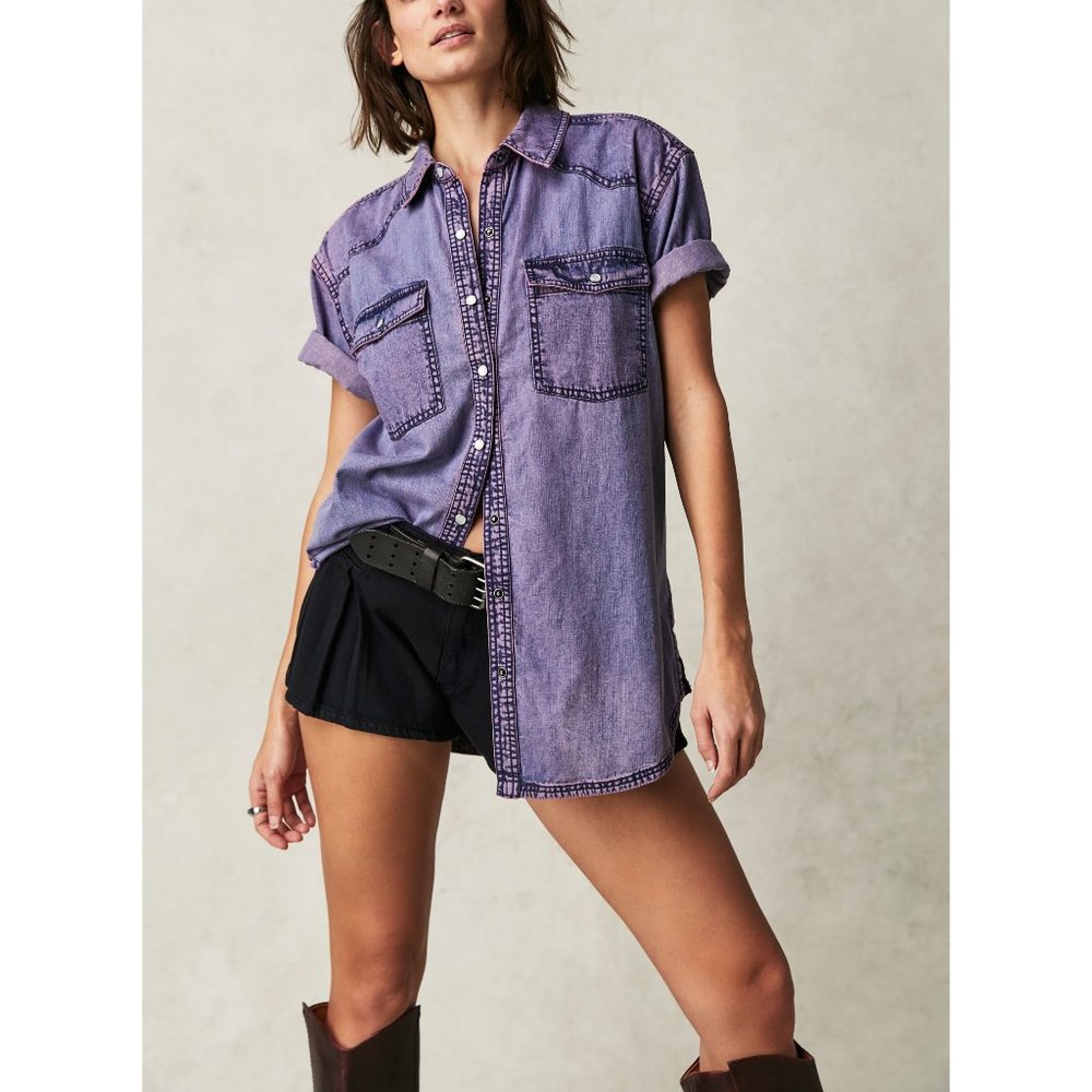 Free People Purple Button Down Shirt